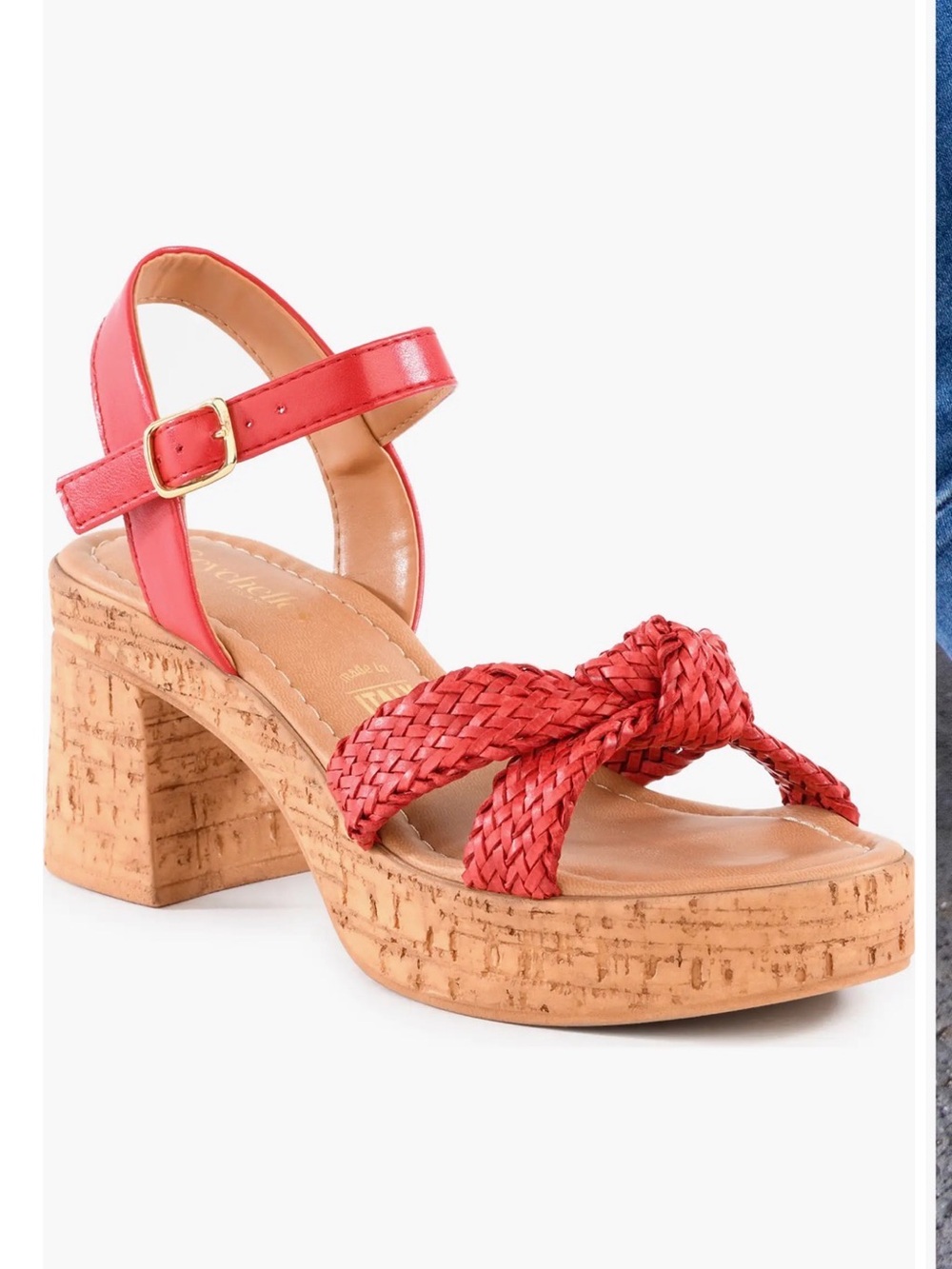 Women’s Seychelles Red Braided Cork Block Heel Sandals Size 10 - Picture 2 of 5